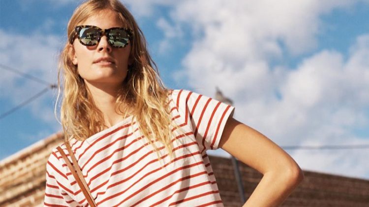 Madewell Setlist Boxy Tee in Murphy Stripe, Lace-Up Wide-Leg Crop Pants, Headliner Sunglasses and The Convertible Canvas Backpack