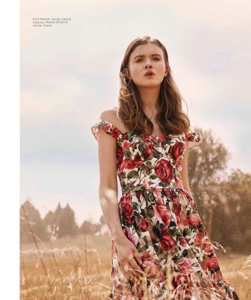 Sofia models floral print Dolce & Gabbana dress