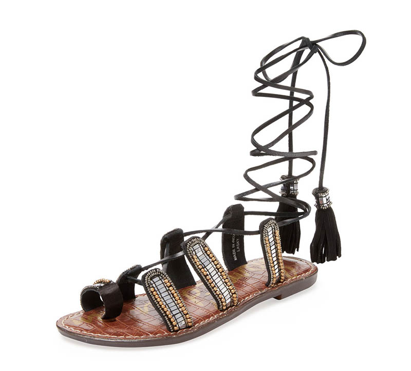 Sam Edelman Lasky Embellished Leather Lace-Up Sandal $110