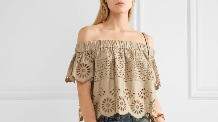 SEA Off-the-Shoulder Broderie Anglaise Cotton Top