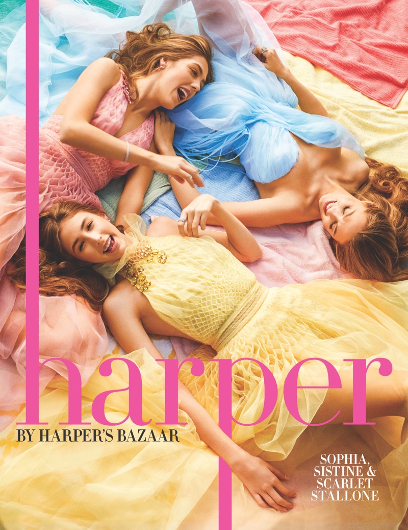 Sophia, Sistine and Scarlet Stallone on harper by Harper's Bazaar May 2017 Cover