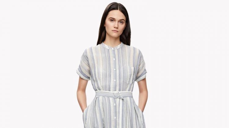 Theory Avinka Belted Stripe Shirt Dress