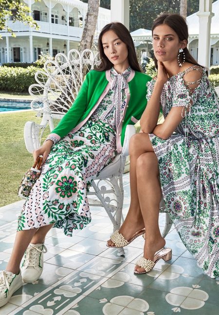Fei Fei Sun & Sara Sampaio Pose in Tory Burch's Garden Party Dresses ...