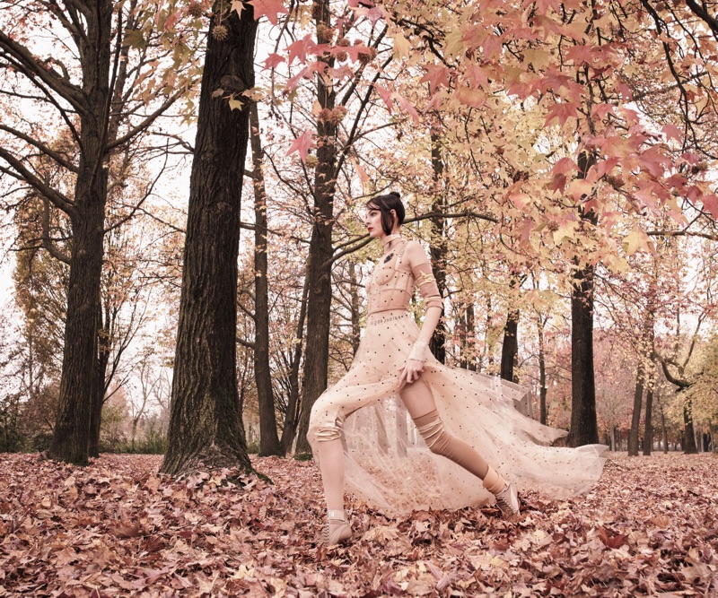 Vittoria Ceretti poses in Dior tulle gown