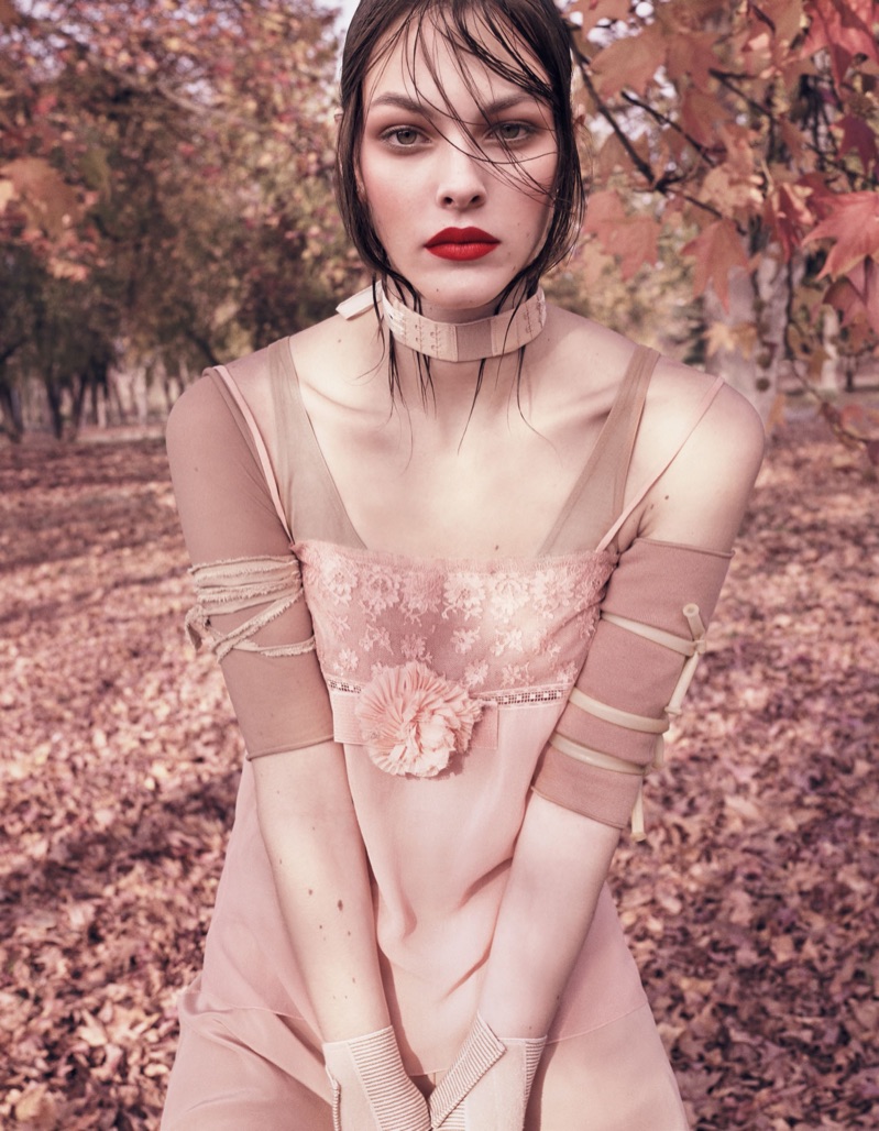 Looking pretty in pink, Vittoria Ceretti poses in Chanel dress