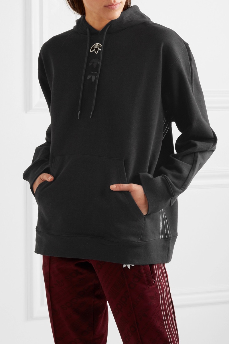 adidas Originals by Alexander Wang Logo Appliquéd Embroidered Cotton-Jersey Hooded Top $180