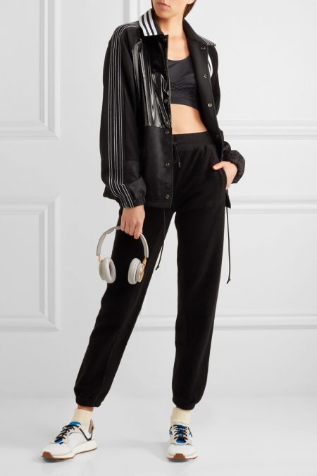 Discover the New adidas Originals by Alexander Wang Drop! adidas Originals by Alexander Wang Patch Shell Stretch Jersey Faux Patent Leather Jacket $350