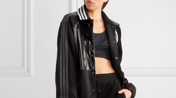 adidas Originals by Alexander Wang Patch Shell Stretch Jersey Faux Patent Leather Jacket $350