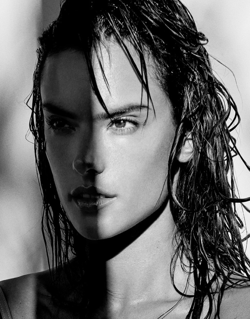 Model Alessandra Ambrosio gets her closeup in black and white shot