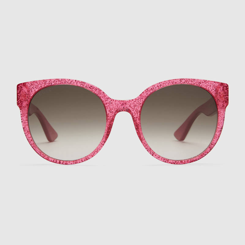 Gucci Round-Frame Glitter Fuchsia Acetate Sunglasses