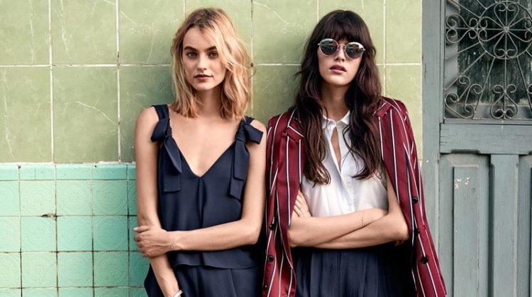 (Left) H&M Romper, Straw Clutch Bag and Mules (Right) H&M Sleeveless Blouse, Wide-Cut Shorts and Espadrilles