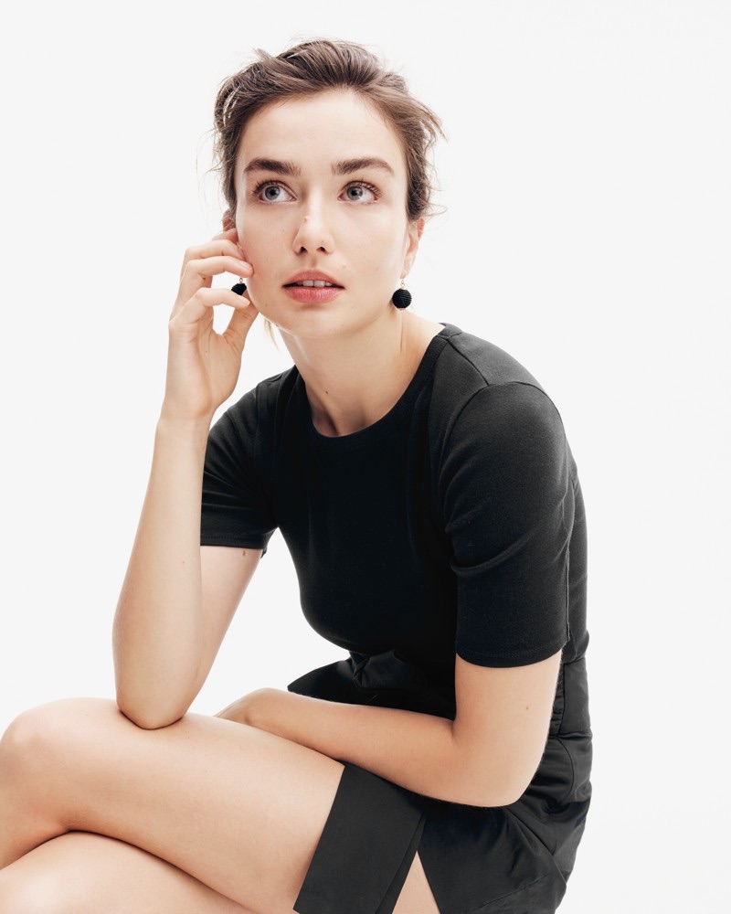 J. Crew New Perfect-Fit T-Shirt and Tie-Waist Short in Cotton Poplin