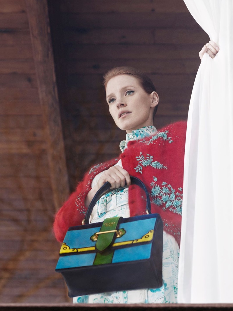 Actress Jessica Chastain stars in Prada's pre-fall 2017 advertising campaign