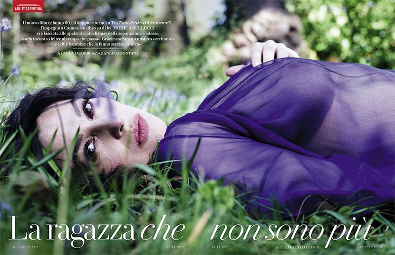 Actress Monica Bellucci poses in Lanvin sheer dress