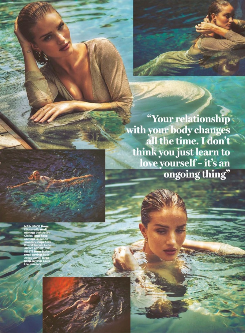 Taking a dip, Rosie Huntington-Whiteley wears DSquared2 dress