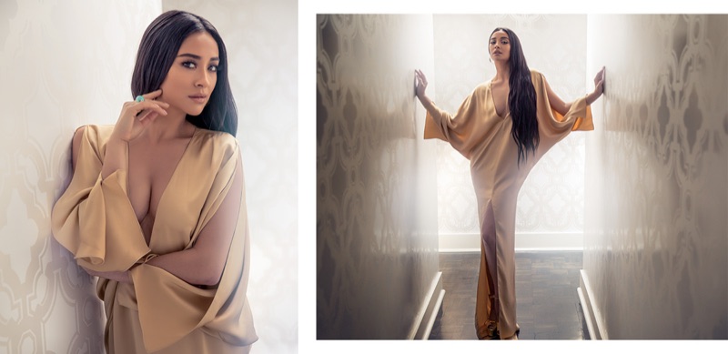 Shay Mitchell shines in Ralph Lauren Collection dress
