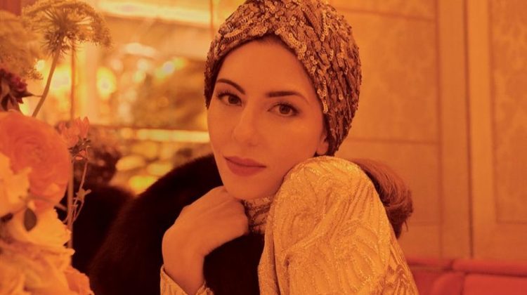 Sofia Coppola poses in Kokin turban, Marc Jacobs dress and Pologeorgis shrug