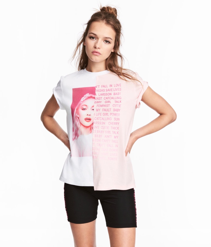 Zara Larsson x H&M Color-Block T-Shirt in Pink $24.99
