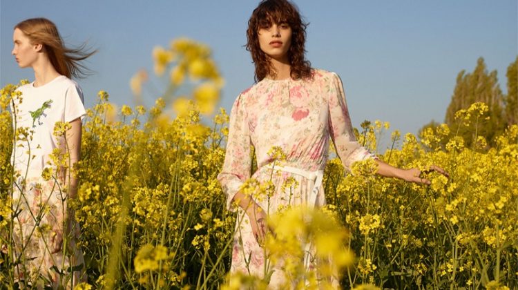 (Left) Zara White T-Shirt and Floral Print Skirt (Right) Zara Floral Print Dress and White Belt