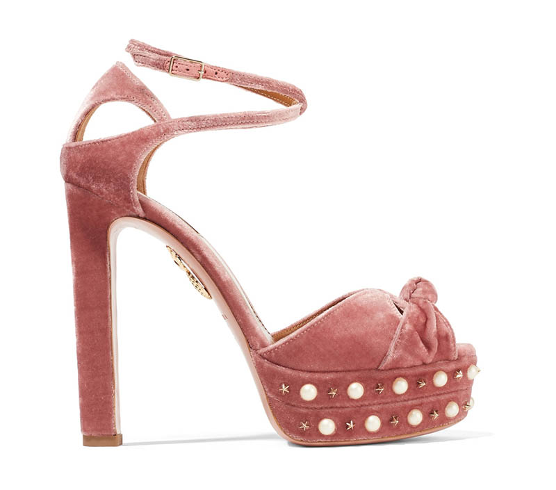 Aquazzura Harlow Velvet Pearl Platform Sandals $950