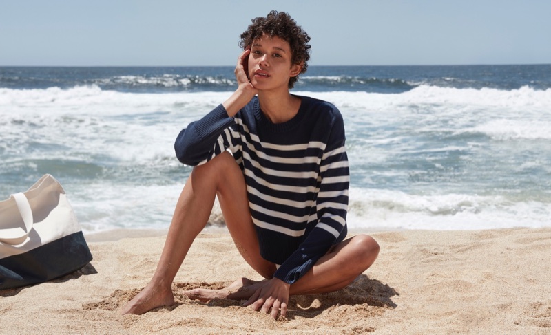 Everlane The Beach Soft Cotton Square Crew Neck Sweater and The Beach Tote