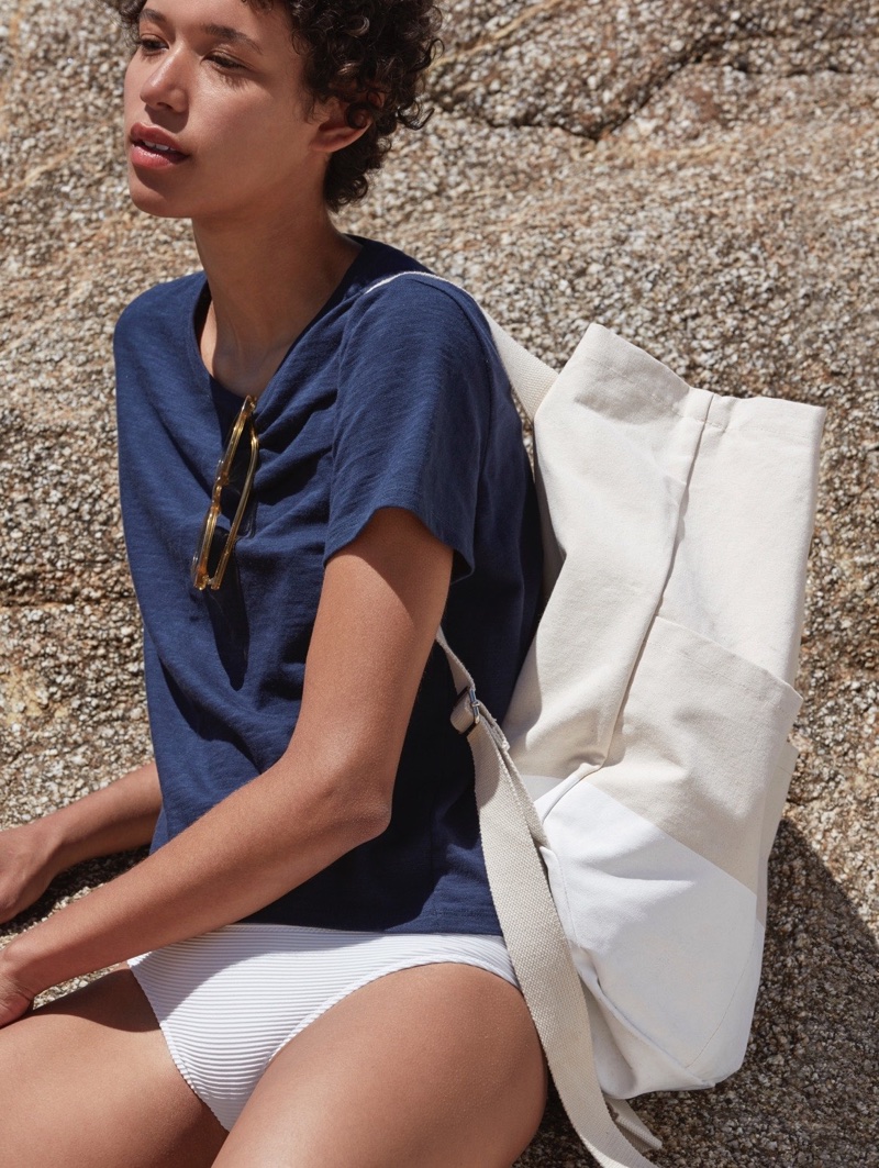 Everlane The Beach Tee in Navy and The Beach Canvas Backpack