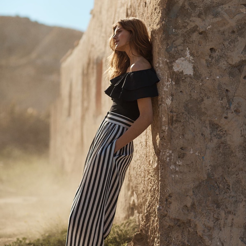 H&M Off-the-Shoulder Top and Striped Pants