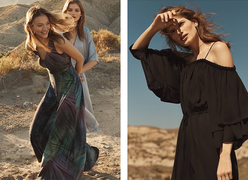 (Left) H&M Long Silk Dress (Middle) H&M Satin Kaftan Dress (Right) H&M Off-the-Shoulder Maxi Dress