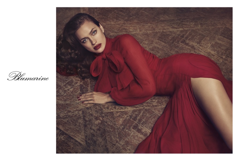 Looking red hot, Irina Shayk appears in Blumarine's fall 2017 campaign