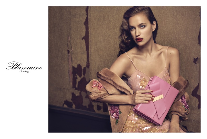 Model Irina Shayk looks pretty in pink for Blumarine's fall 2017 campaign