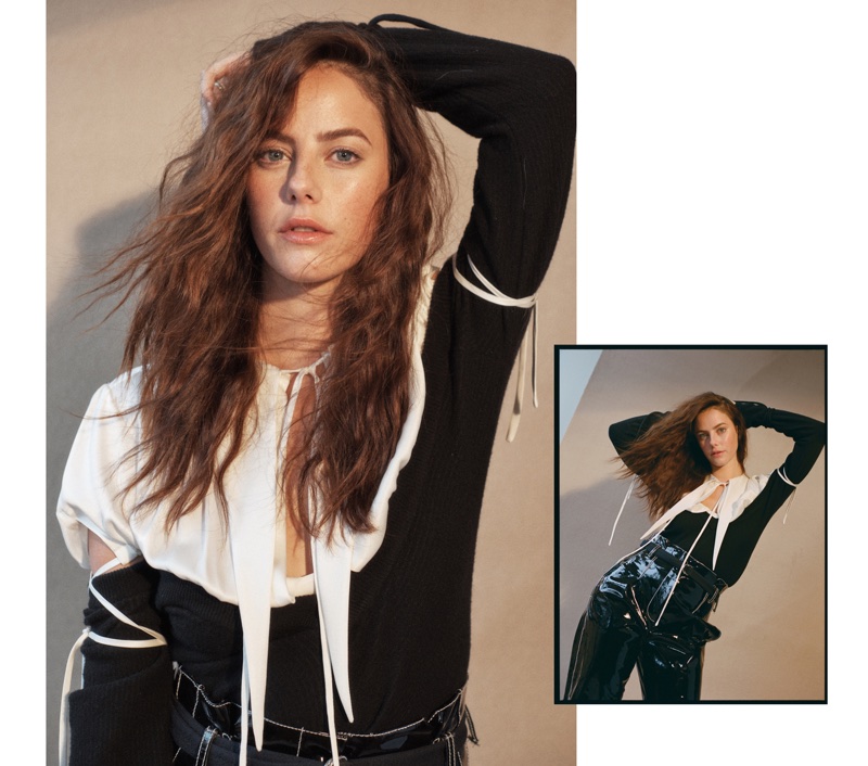 Kaya Scodelario poses in J.W. Anderson top and 3.1 Phillip Lim trousers