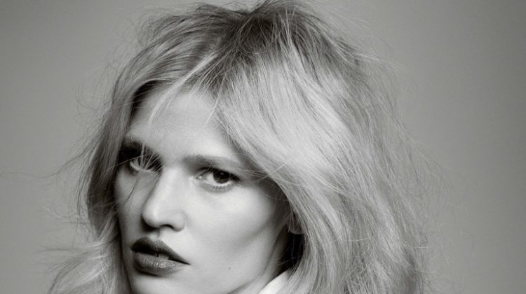 Model Lara Stone poses in minimal looks for the fashion editorial