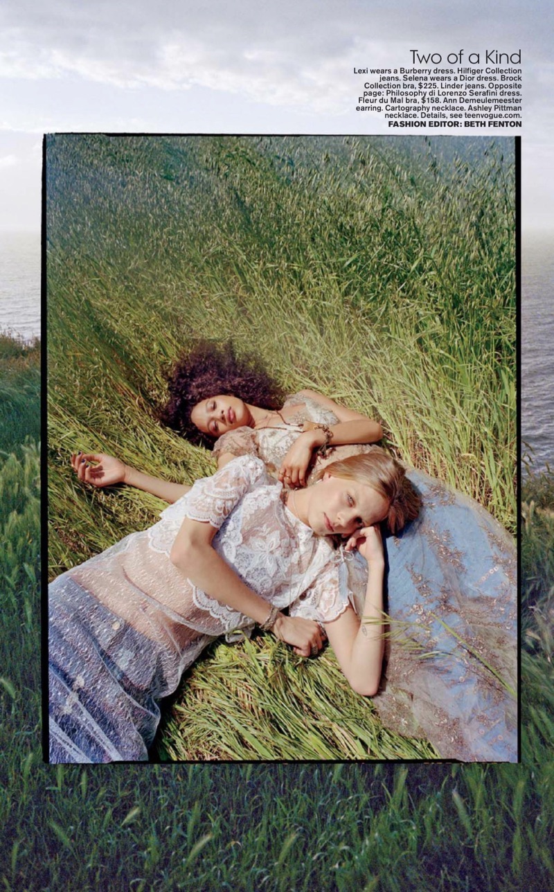 Models Lexi Boling and Selena Forrest pose in bohemian styles for the fashion editorial