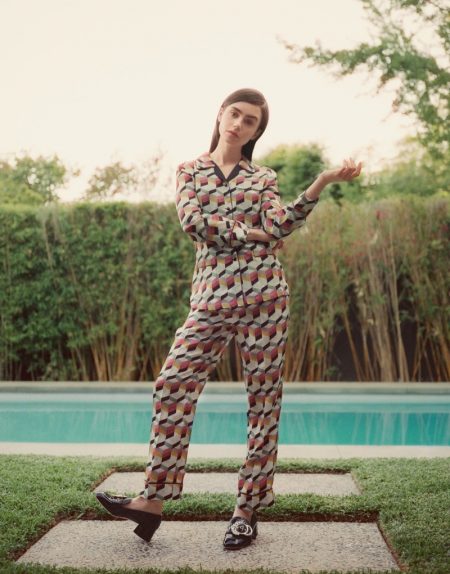 Lily Collins Stuns in Statement Prints for The Edit