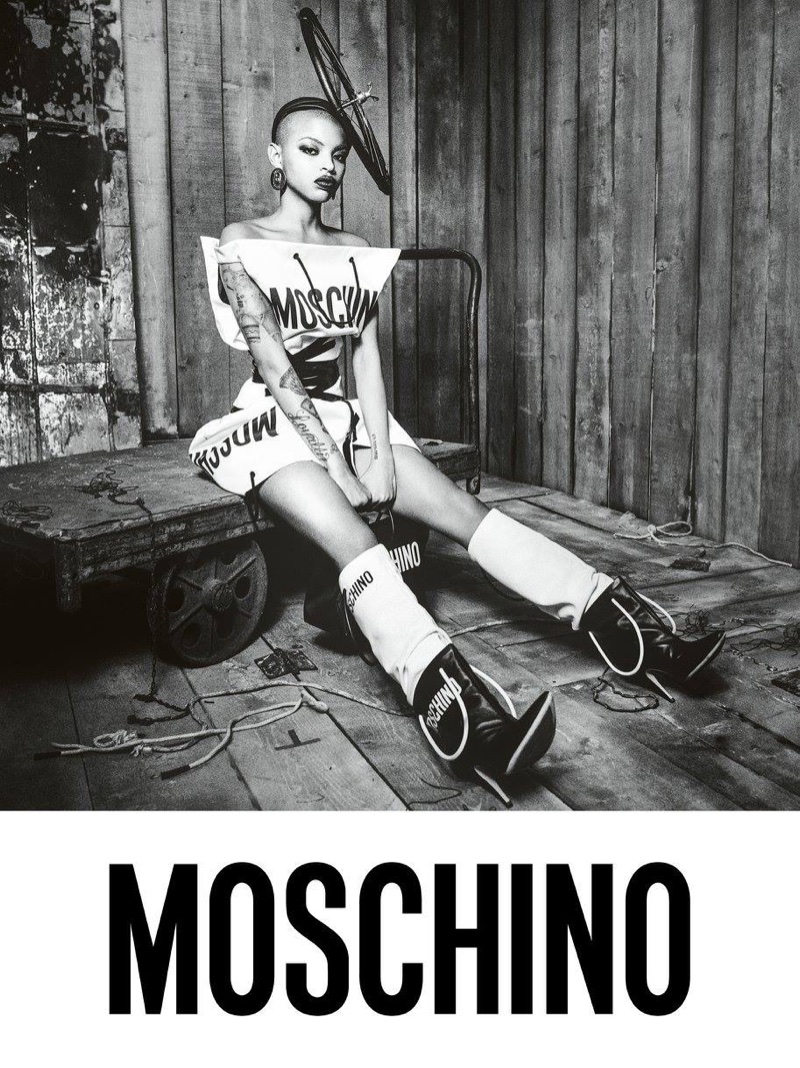 An image from Moschino's fall 2017 advertising campaign starring Slick Woods