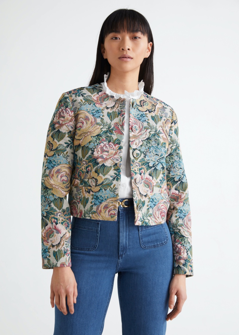 & Other Stories Fitted Cropped Floral Jacquard Suit Jacket $129