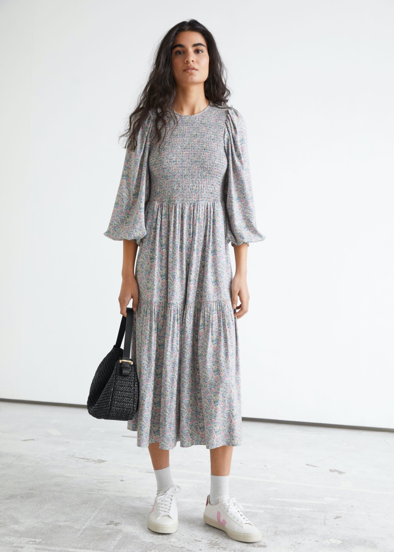 & Other Stories Voluminous Tiered Smock Midi Dress $129