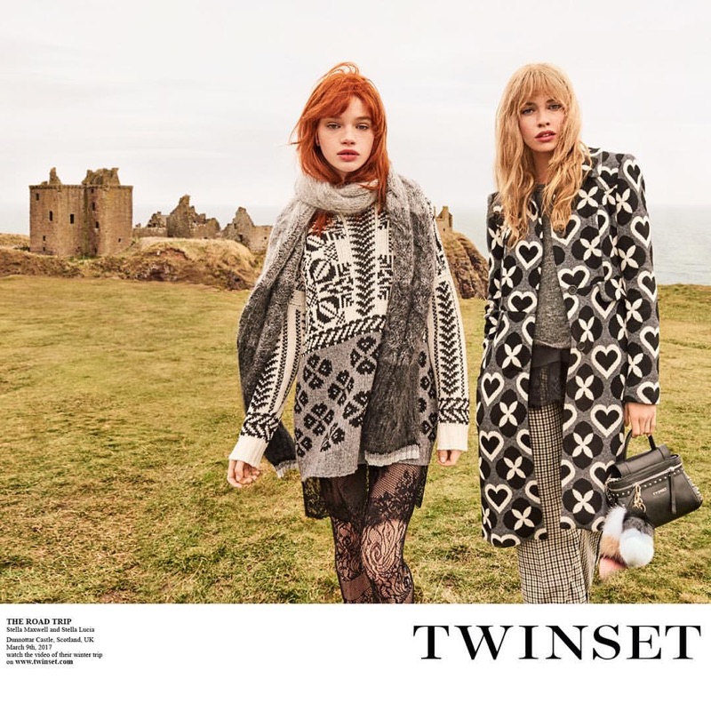 Stella Lucia and Stella Maxwell wear luxe knits in Twinset's fall-winter 2017 campaign