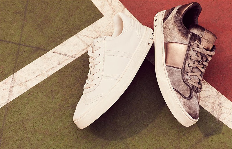 (Left) Fly Crew Leather Sneakers $675 (Right) Fly Crew Calf Hair & Leather Sneakers $895