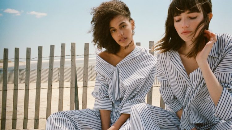 Models wear Zara Striped Blouse and Striped Palazzo Pants