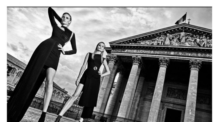 Natasha Poly and Lara Stone star in Balmain's fall-winter 2017 campaign