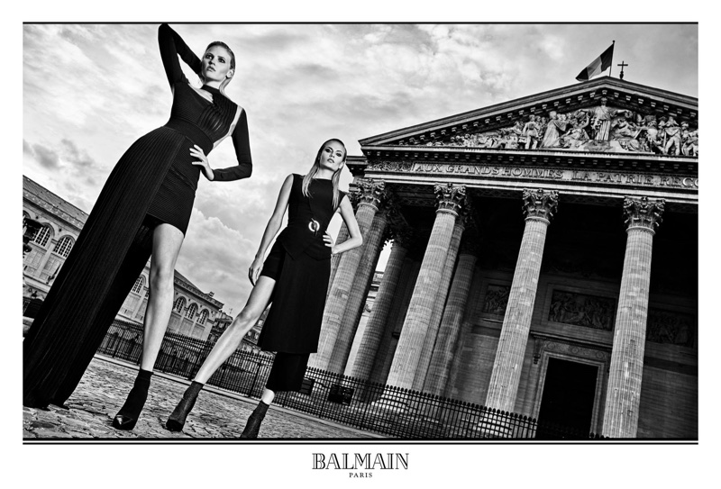 Natasha Poly and Lara Stone star in Balmain's fall-winter 2017 campaign