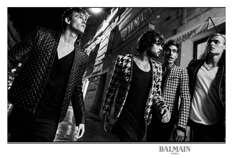 Presley Gerber, Marlon Teixeira, Jon Kortajarena and Ton Heckles star in Balmain’s fall-winter 2017 campaign