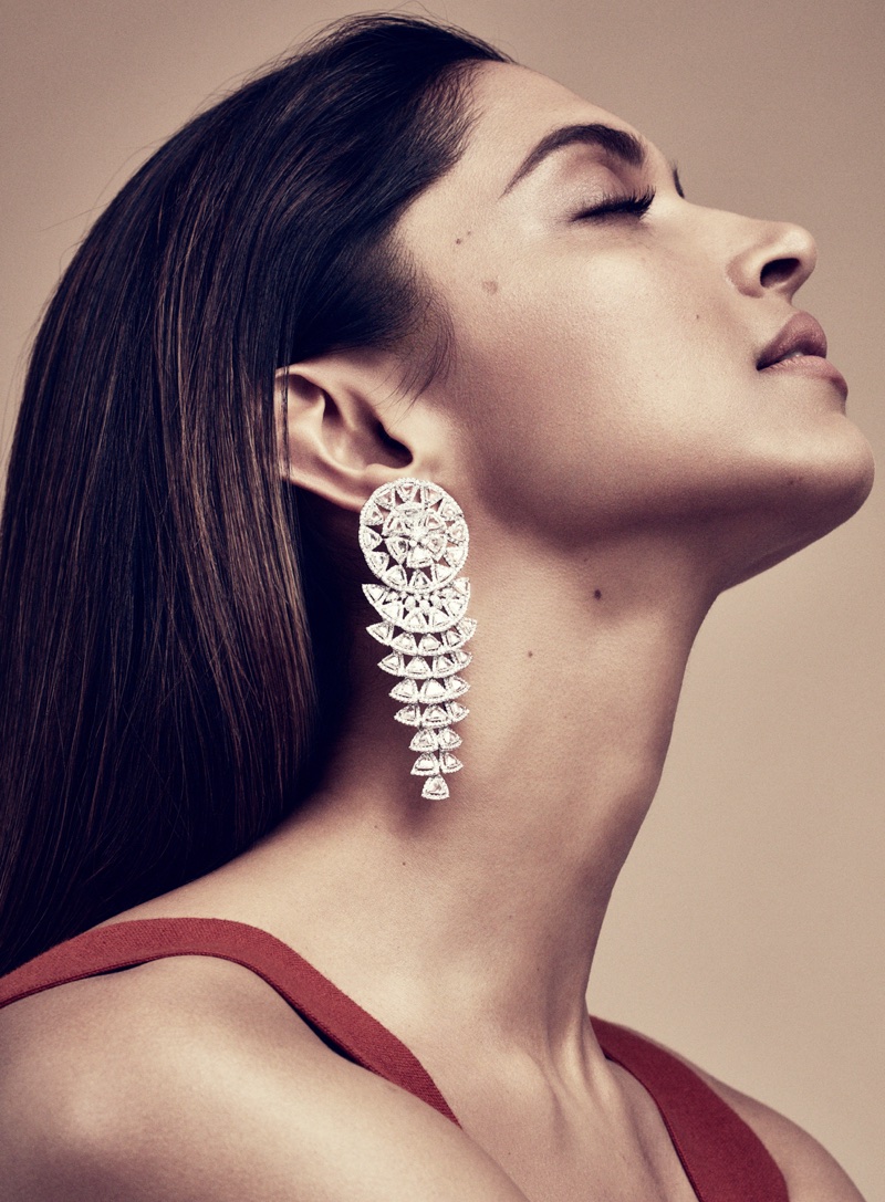 Actress Deepika Padukone wears triangular earrings from Bina Goenka