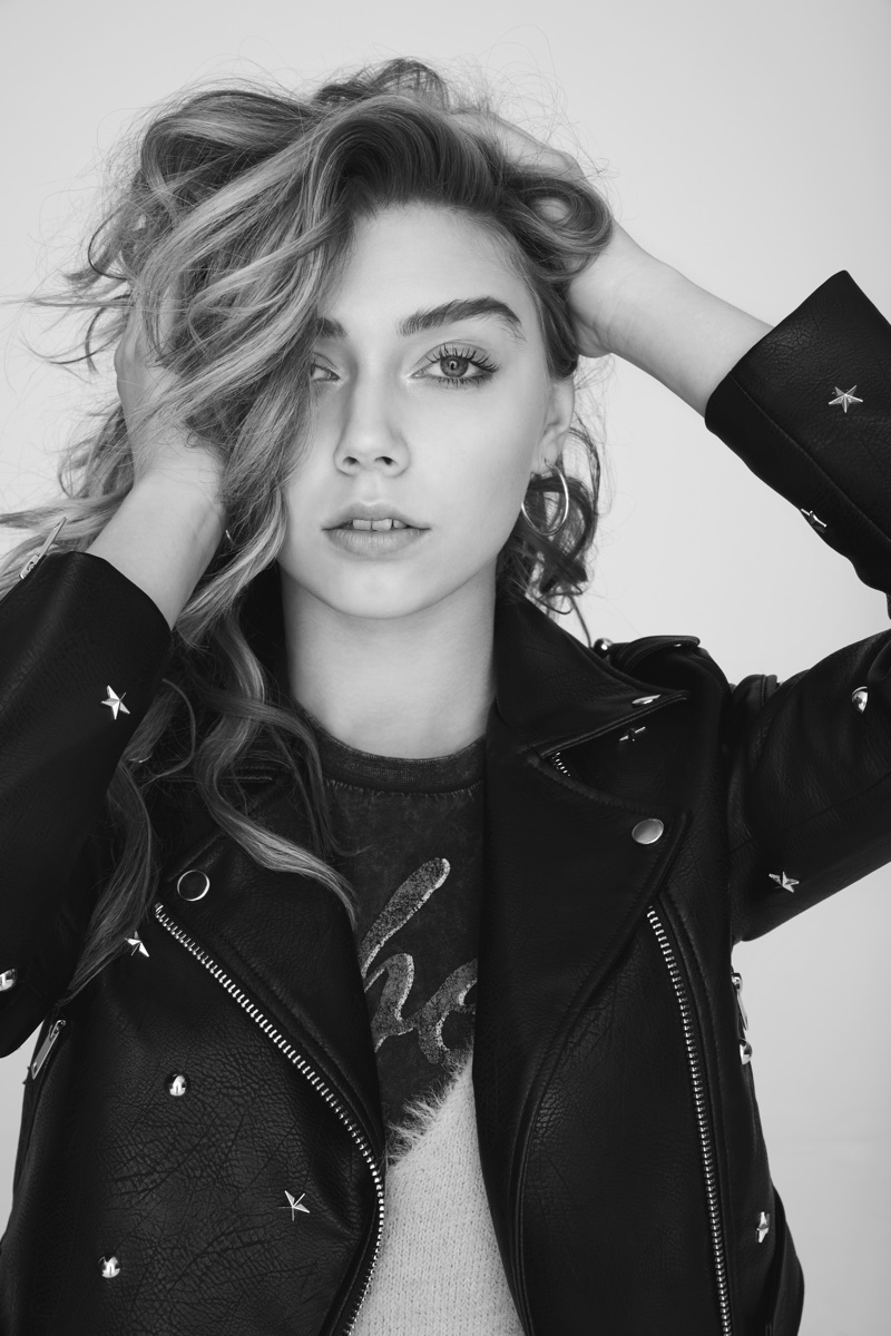 Elizabeth Wheeland wears embellished leather jacket in Forever 21's pre-fall 2017 campaign