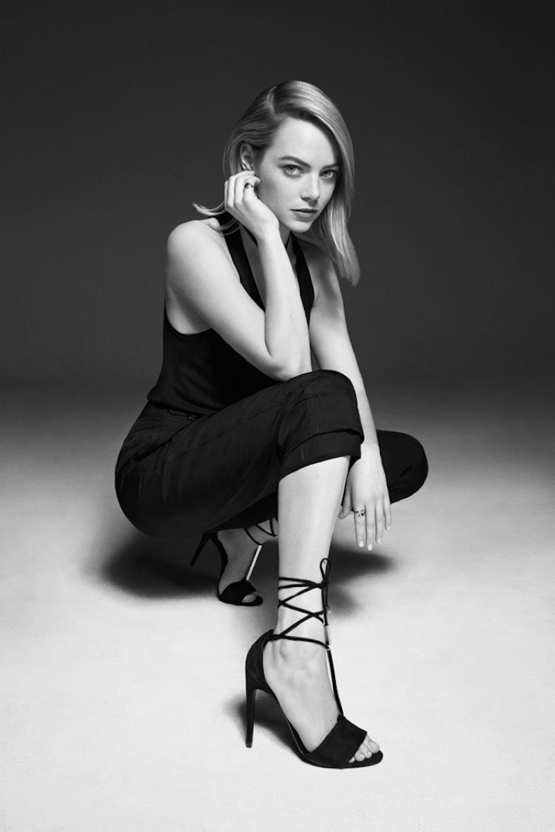 Emma Stone wears Tom Ford top and pants with Pierre Hardy heels