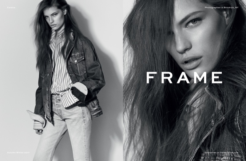 Faretta poses in denim for FRAME's fall-winter 2017 campaign