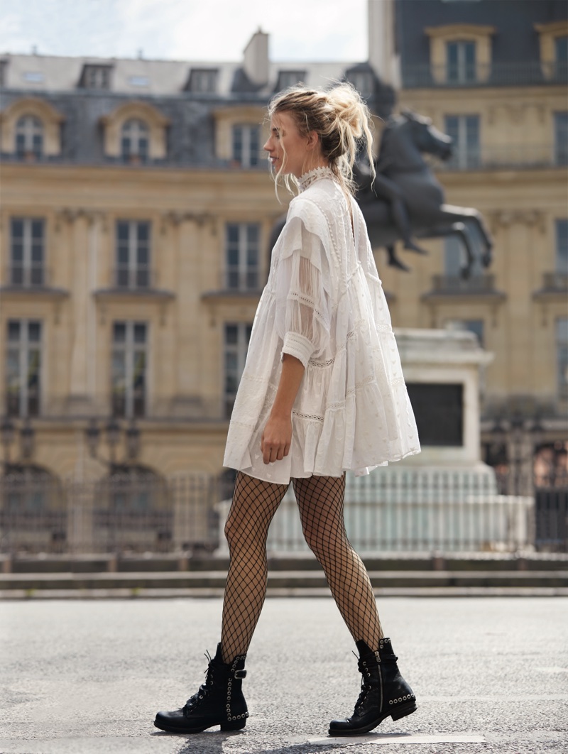 Free People Heartbreaker Mini Dress and Libby Fishnet Tight. A.S. 98 Lucas Lace Up Boot.