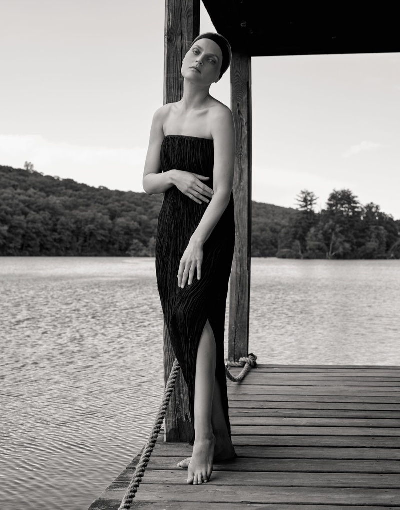 Striking a pose, Guinevere van Seenus wears Elizabeth and James dress