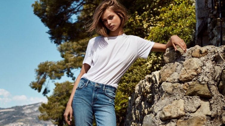 H&M Cotton T-Shirt, Straight High Ankle Jeans and Braided Slingbacks